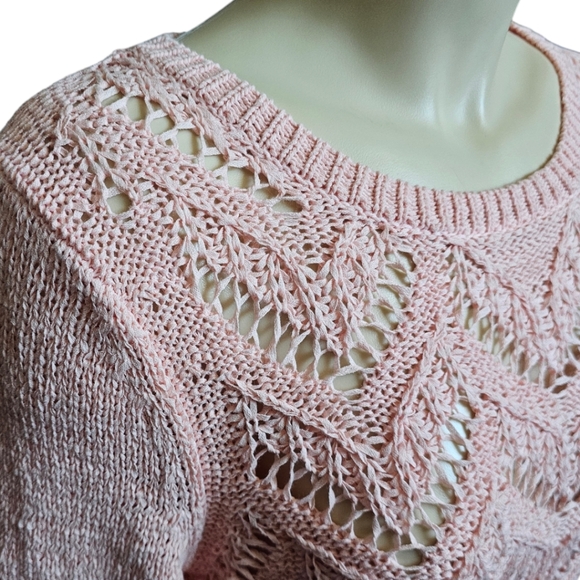 Talbots Pink Peach Pointelle Knit Crewneck Sweater. Medium - Picture 2 of 5